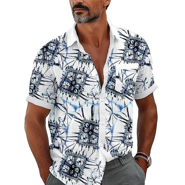 Flower Printed Men's Pocket Short Sleeve Shirt 08458958L