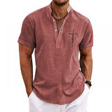 Men's Henley Collar Printed Short Sleeve Shirt 67082981L