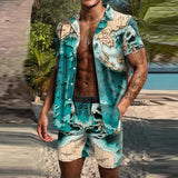 Men's Hawaiian Short Sleeve Shirt Beach Shorts Set 71927911YM