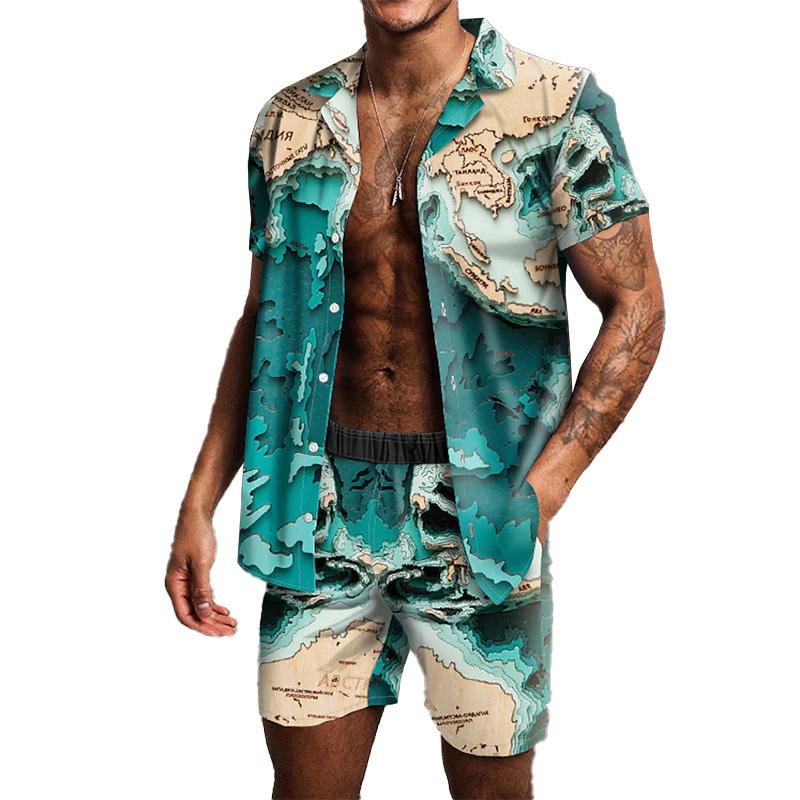 Men's Hawaiian Short Sleeve Shirt Beach Shorts Set 71927911YM