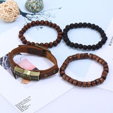 Vintage Leather Bracelet Wooden Bead Bracelet 22306477L