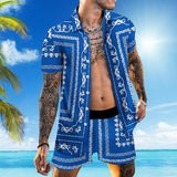 Men's Beach Loose Short Sleeve Shirt Casual Shorts Set 72202564YM