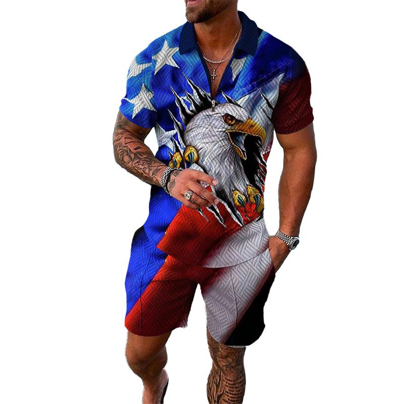 Men's 3D Digital Printing Fashion Chain Polo Shirt Set 78482400YM
