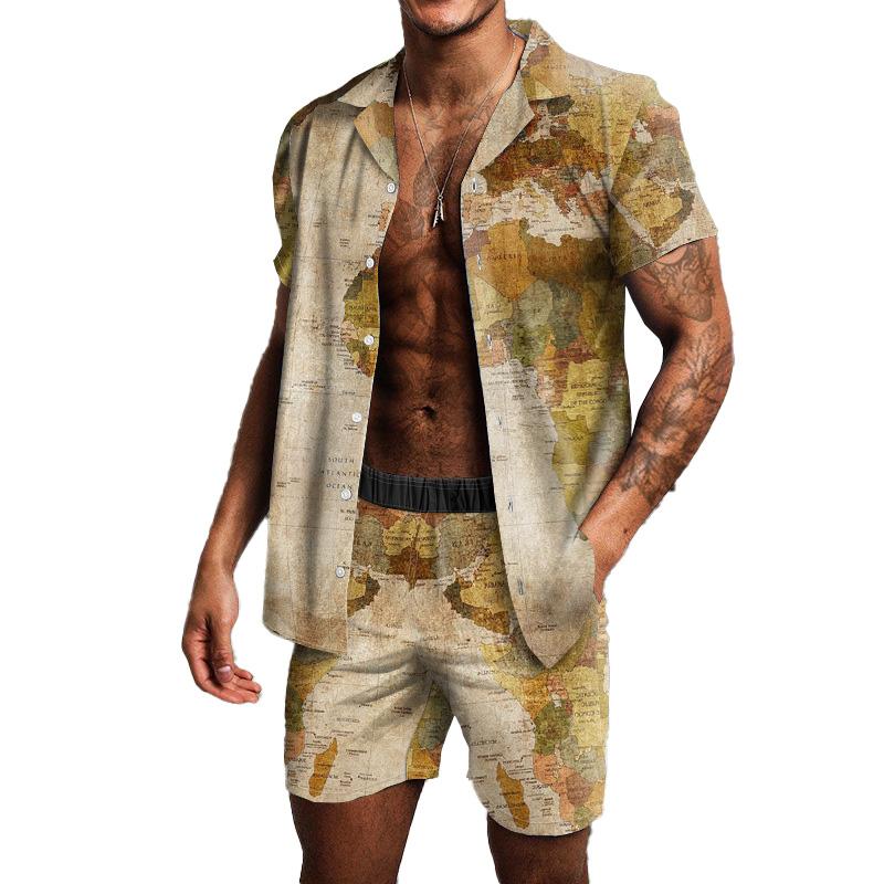 Men's Hawaiian Short Sleeve Shirt Beach Shorts Set 85670646YM