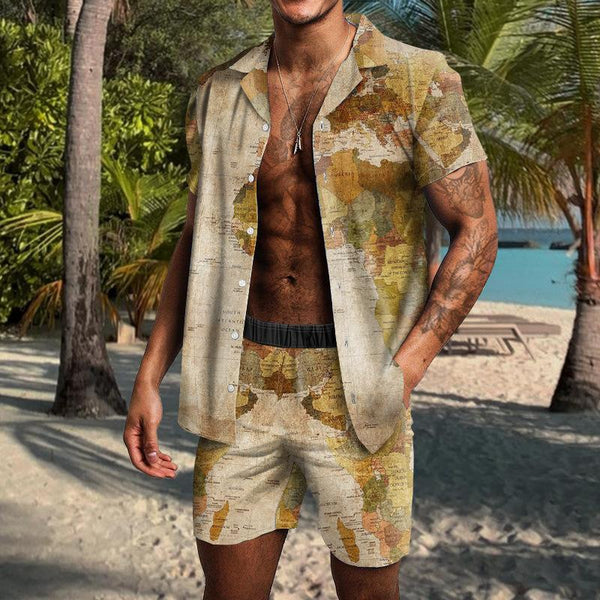 Men's Hawaiian Short Sleeve Shirt Beach Shorts Set 85670646YM