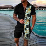 Men's 3D Printing POLO Shirt Lapel Zipper Short Sleeve + Casual Pants Set 12223148YM