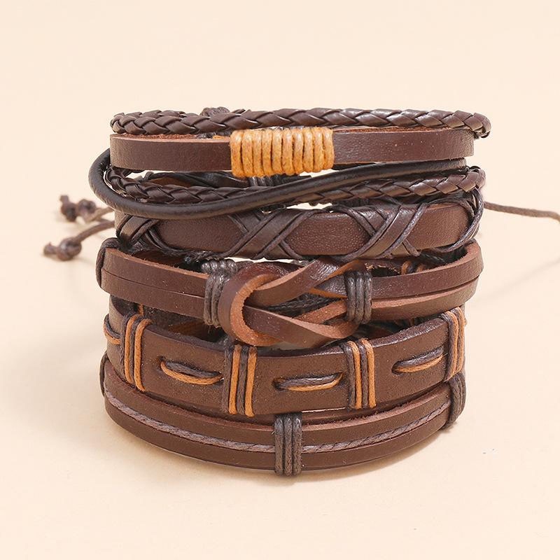 Retro Woven 5-Piece Leather Bracelet Set 61678855L