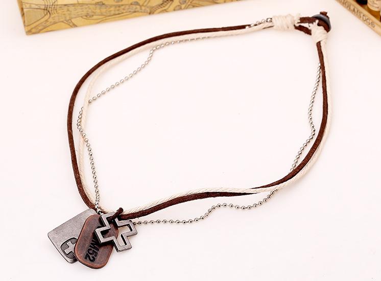 Men's Vintage Leather Simple Multi-layer Necklace 94723212YM