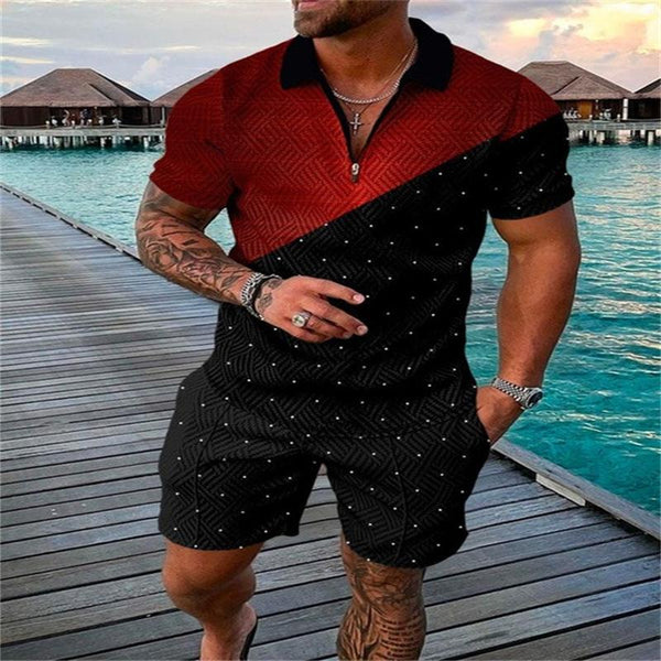 Men's 3D POLO Shirt Set Lapel Short Sleeve Set 55637191L