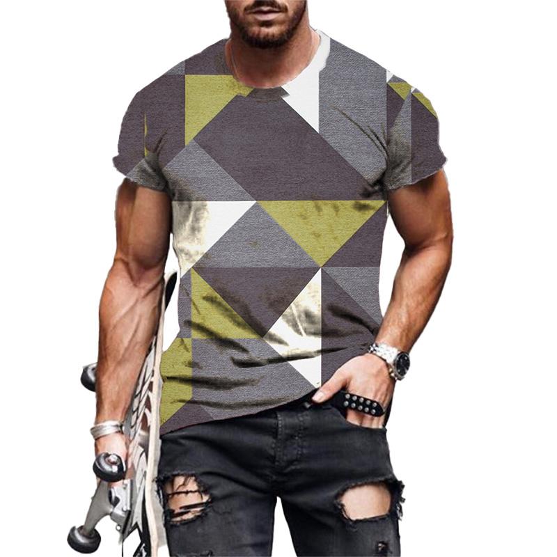 Men's Check Pattern 3D Printed Short Sleeve T-Shirt 88014989YM