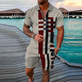 Men's 3D Printing POLO Shirt Lapel Zipper Short Sleeve + Casual Pants Set 12223148YM