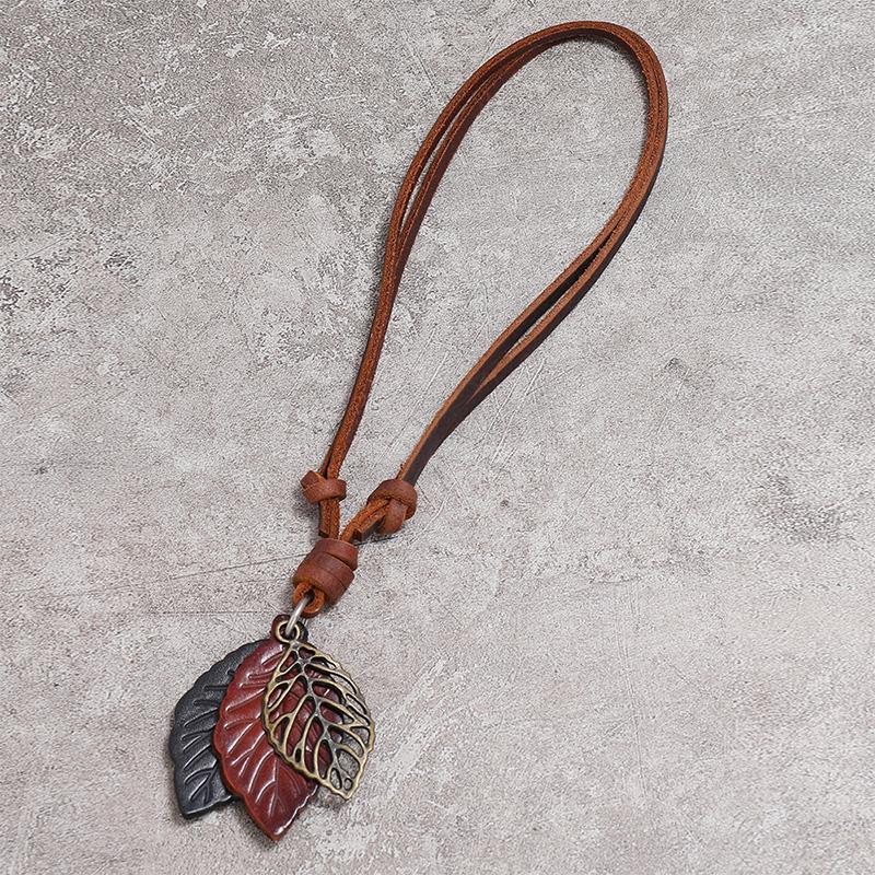Vintage Leaf Leather Simple Necklace 24976374YM