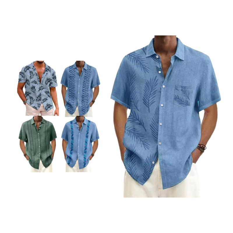 Men's Leaf Print Lapel Casual Shirt 07408006L