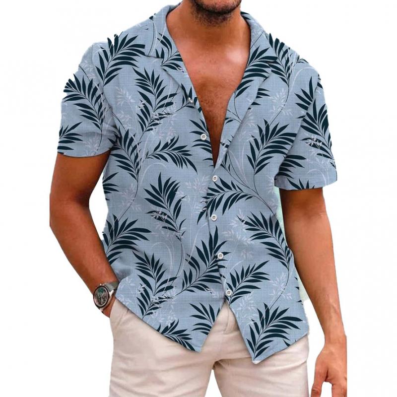 Men's Leaf Print Lapel Casual Shirt 07408006L