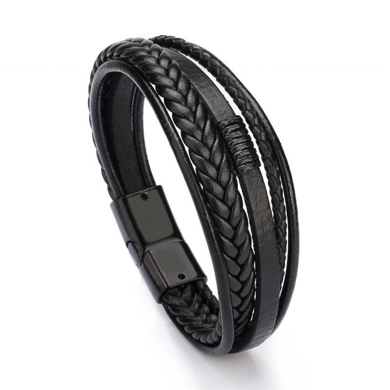 Men's Leather Cord Handwoven Bracelet Ethnic Style Bracelet 66720727L