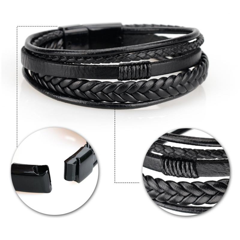 Men's Leather Cord Handwoven Bracelet Ethnic Style Bracelet 66720727L