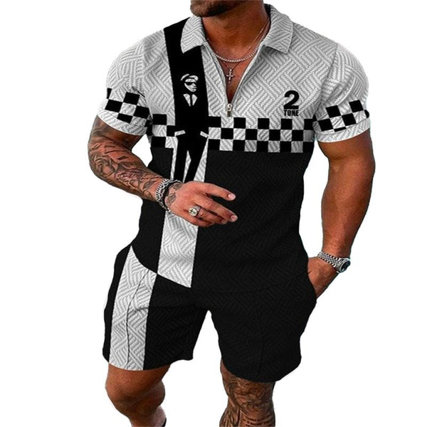 Men's 3D POLO Shirt Set Lapel Short Sleeve Set 55637191L